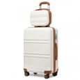 Kono Set de 2 Valise de Voyage Valise Rigide ABS Bagage Cabine 55cm Valise Moyenne à 4 roulettes et Serrure TSA, Blanc Crème-0