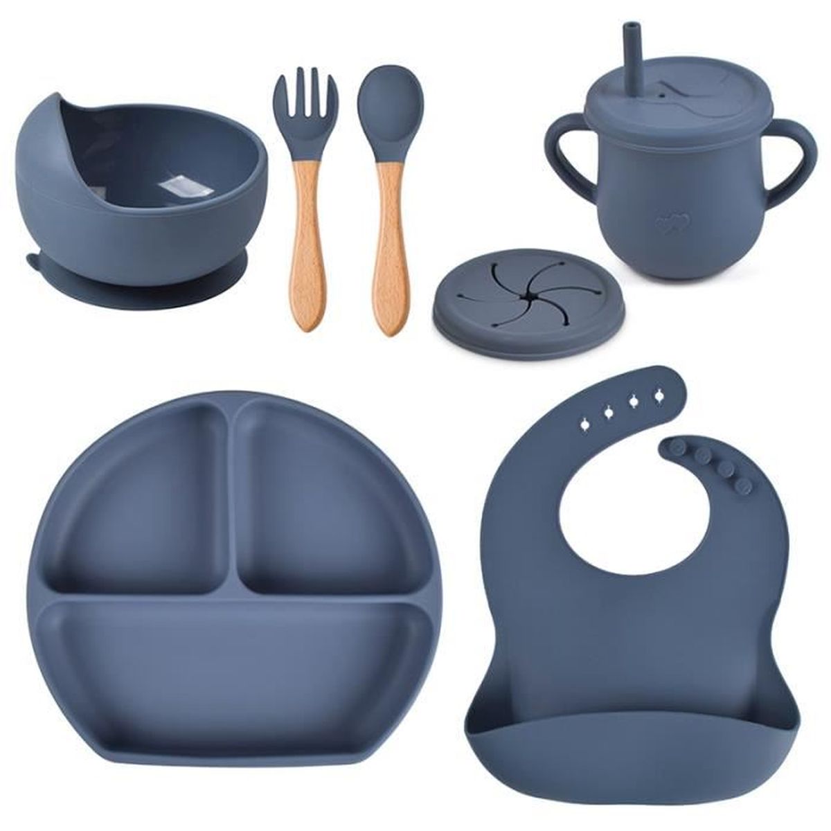 Assiette Bébé Avec Ventouse Inox 316 - 3 Compartiments + Couvercle + Fourchette Et Cuillère - Antidérapante Et Sans BPA