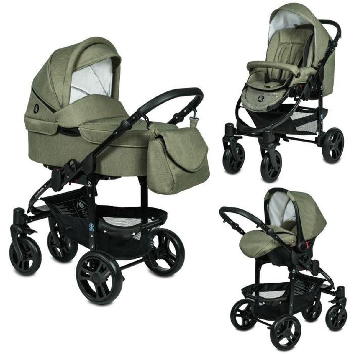 Poussette trio kaki Clearance