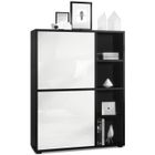 Vladon Buffet haut Cuba avec 8 compartiments, caisson en noir mat - Façades en Blanc laqué haute brillance