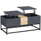 HOMCOM Table basse relevable double plateau multi-rangement - dim. 100L x 50l x 42H cm - acier panneaux coloris pin gris 100x50x42cm Gris