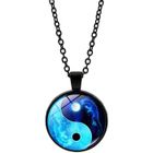ZHUODIKE Yin Yang BFF Tai Chi Pendentif Collier Chaîne pour Femmes Hommes Collier Personnalisé Bleu Foncé Verre Pendentif Dragon Motif