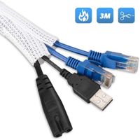 Gaine Câble 3M Souple Ajustable Gestion des Câbles Rangement Cache-Câbles Tressée Fendue en PET pour Câbles Télé/Ordinateur/Chargeur