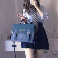 bleu - Uniforme japonais Lolita Style JK, sacs'école à bandoulière pour femmes, sacs à main en cuir Pu de gra
