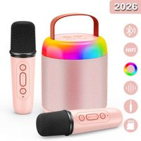 Micro Karaoké Aischens – 2 Micros Sans Fil – Bluetooth – Changeur De Voix Magique – LED – Portable – Cadeau 3-14 Ans