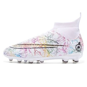 CHAUSSURES DE FOOTBALL ECELEN Chaussures de Football Hautes Colorées pour Jeunes – Crampons Longs – Antidérapantes et Respirantes – Blanc
