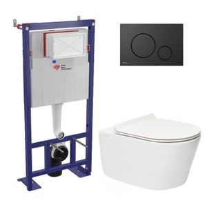 WC - TOILETTES Swiss Aqua Technologies Pack WC bâti-autoportant + WC SAT sans bride fixations invisibles + Abattant softclose + Plaque noir mat