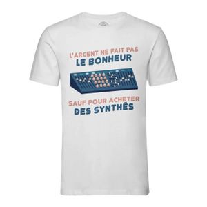 T-SHIRT T-shirt Homme Col Rond Blanc Synthé - L'argent ne Fait Pas le Bonheur Musique