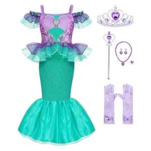 Robe Princesse Fille, Déguisement de sirène, Deguisement Robe Princesse  Ariel Costume de Sirène pour Enfant Fille avec Baguette Magique,  Anniversaire Fete Carnaval Costume(150cm