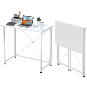 BUREAU  Bureau Pliable Moderne - Armature en métal blanc - Table Bureau Informatique- 80x45x74cm - blanc