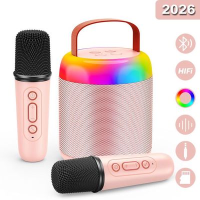 Aischens – Micro Karaoké Bluetooth Avec 2 Micros – Changeur De Voix – Lumières LED – Enfant Et Adulte – Rose