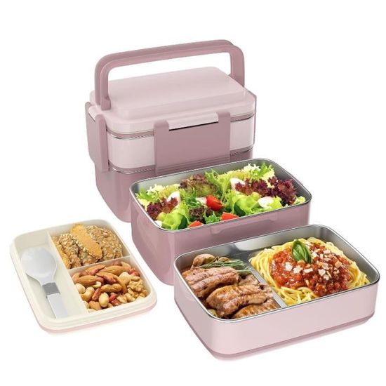 Boîte Repas Isotherme En Acier Inoxydable Zyntora - Compartiments Séparés, étanche, Micro-ondable - Avec Cuillère Et Baguettes - Pour Travail, Pique-nique, Plage
