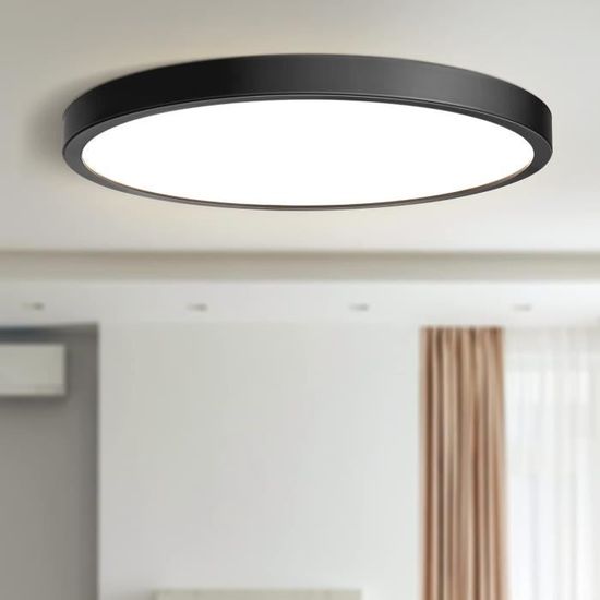 Plafonnier LED Rond En Bois 30 Cm - Blanc Chaud 3000K, 1620 Lm, 18W - Design Creux Sur Les Côtés - Pour Chambre, Salon