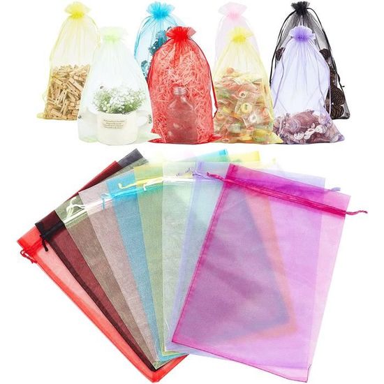 Lot De 10 Sachets Cadeaux En Organza 13x18 Cm - Motifs Noël Divers - Pour Bijoux, Bonbons, Mariage, Baby Shower