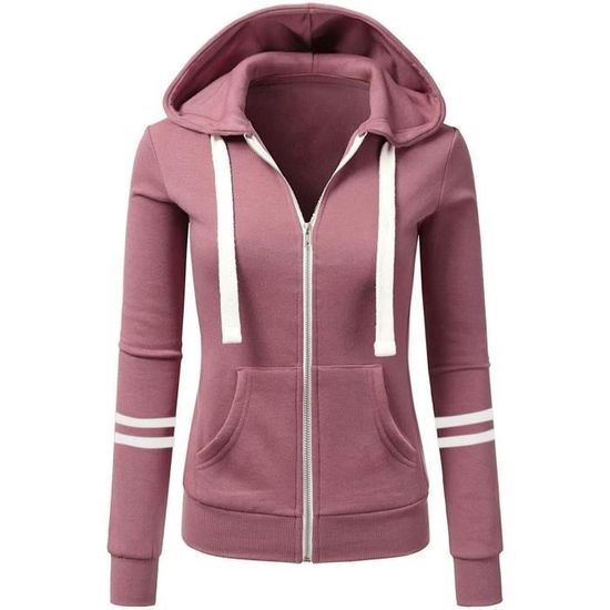 Veste Femme Zippée Sweat à Capuche Automne - Sweatshirt Décontracté Avec Poche Kangourou - Style Chic Et Confortable