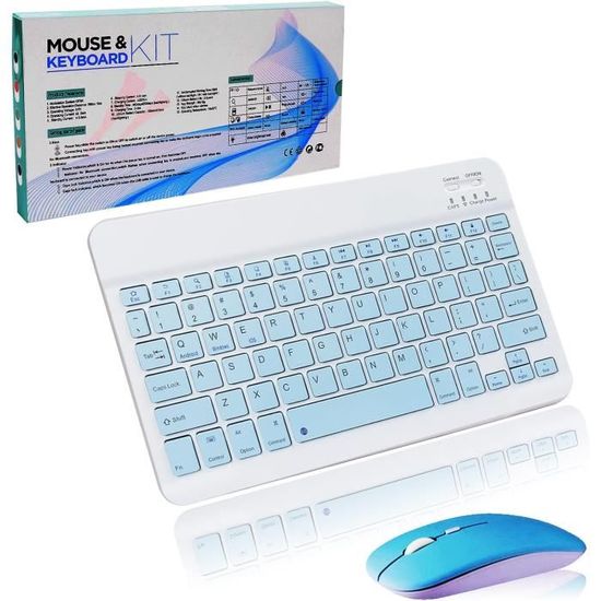 Clavier Sans Fil Ultra-fin Blanc Avec Souris - Ensemble Portable 2,4 GHz Pour PC, Tablette Et Téléphone - 9