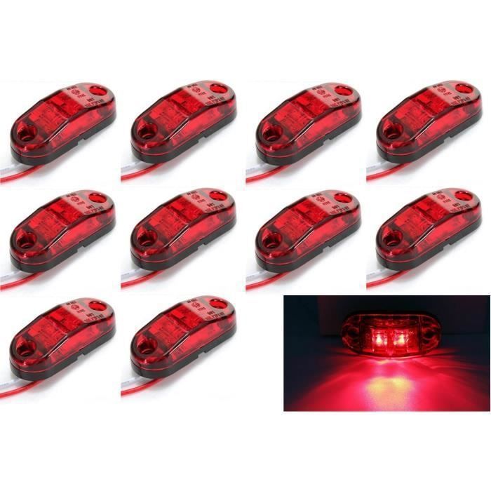 Lot de 10 Feux d'Encombrement 24V De Gabarit 2 LED SMD Rouge Placement a Arriere Pour Camion Chassis Remorque E-Marque
