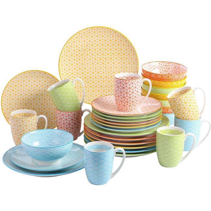 Vancasso NATSUKI 32pcs Service de table en Porcelaine Assiette Plate Dessert Mug Bol pour 8 Personnes