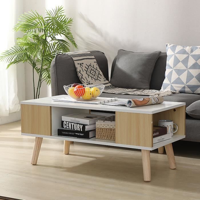 YUDAN Table Basse scandinave Design Vintage Nordique Table de Salon avec Compartiment Latéral en Couleur Jaune