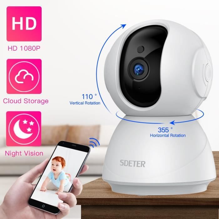 SDETER 1080P 720P IP caméra de sécurité - Caméra de vidéosurveillance WiFi sans fil, Vision nocturne IR, P2P, moniteur de bébé, camé