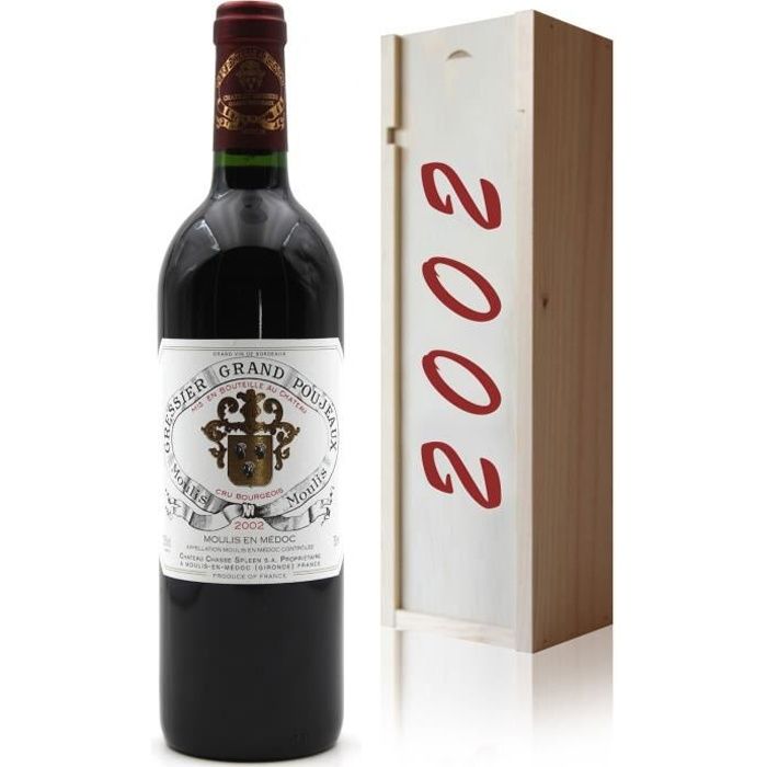 Coffret Château Gressier Grand Poujeaux 2002 - Rouge - 75cl - AOC Moulis