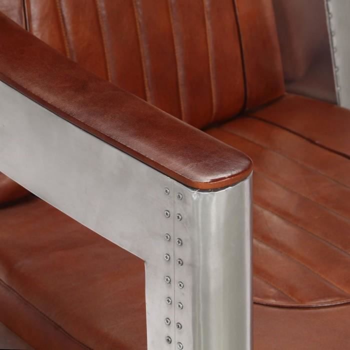 Fauteuils club Fauteuil en style d'aviation Marron Cuir veritable