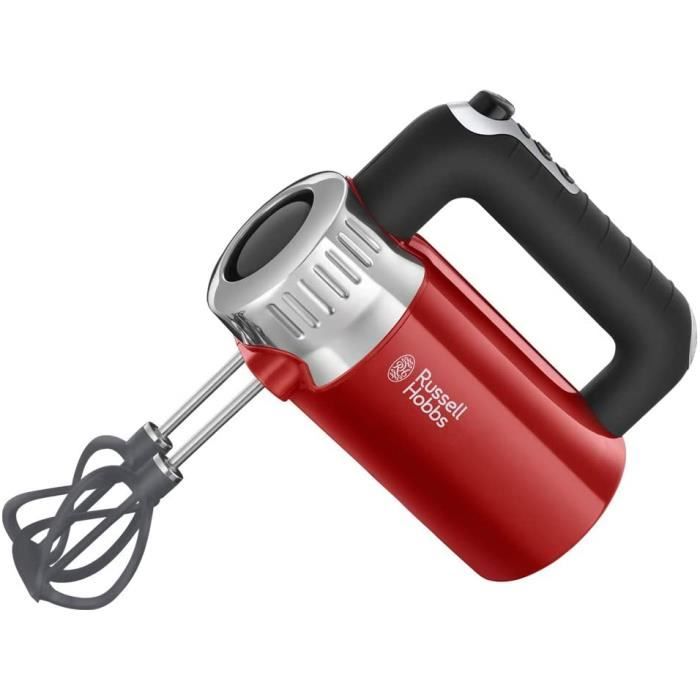 Russell Hobbs Batteur Electrique, 2 Fouets Hélice, 2 Crochets Pétrin, 4 Vitesses, Puissant, Design Vintage - Rouge 25200-56 Retro