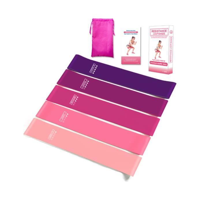 Lot de 5 Bandes de Résistance Élastique Latex pour Salle de Gym, Exercice, Yoga, Pilâtes, Kinésithérapie, Rééducation et Motrice