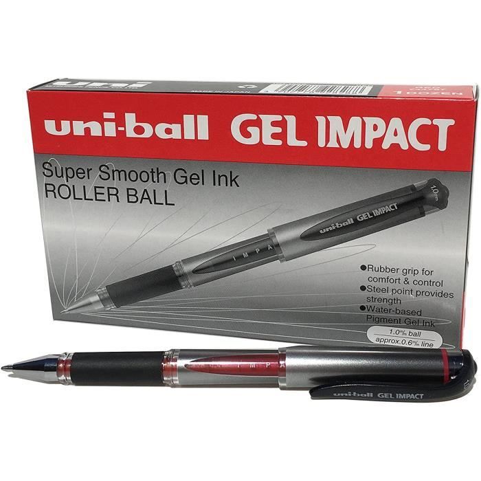 Uni-Ball Signo Broad Stylo à bille Pointe large Encre gel Rouge Corps avec grip + capuchon Lot de 12 103