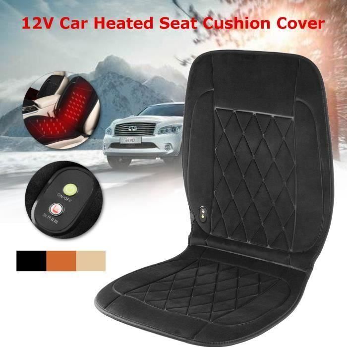 Voiture Siège Chauffé Coussin Velours Chauffage Hiver Noir Wir97