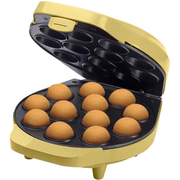 Bestron Appareil à cake pop au design rétro, Inclut un support à cake pop, fourchette & 12 bâtonnets à cake pop, Couleur: jaune