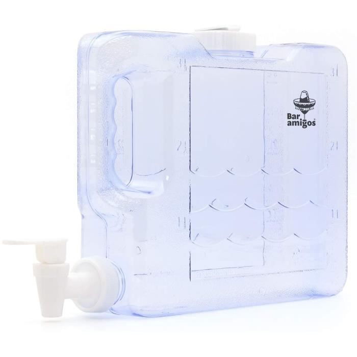 Bar Amigos Distributeur d'eau fin de 3 L avec robinet - en plastique PETG Bidon pour le bureau, réfrigérateur, voyage, jus cocktails