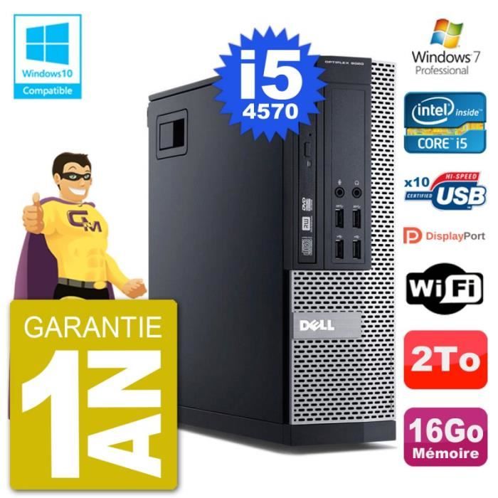 PC Dell 9020 SFF Intel i5-4570 RAM 16Go Disque 2To Graveur DVD Wifi W7