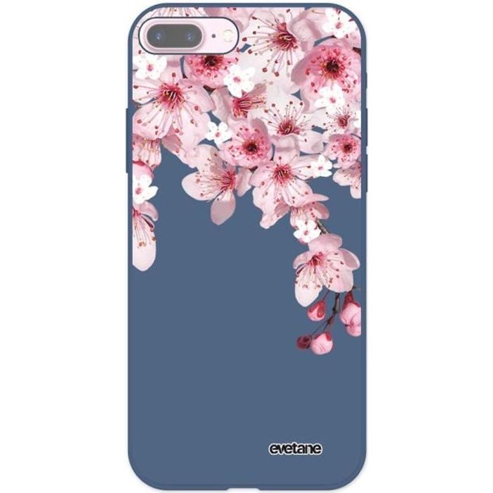 Coque pour iPhone 7 Plus / 8 Plus Silicone Liquide Douce bleu nuit Cerisier Ecriture Tendance et Design Evetane