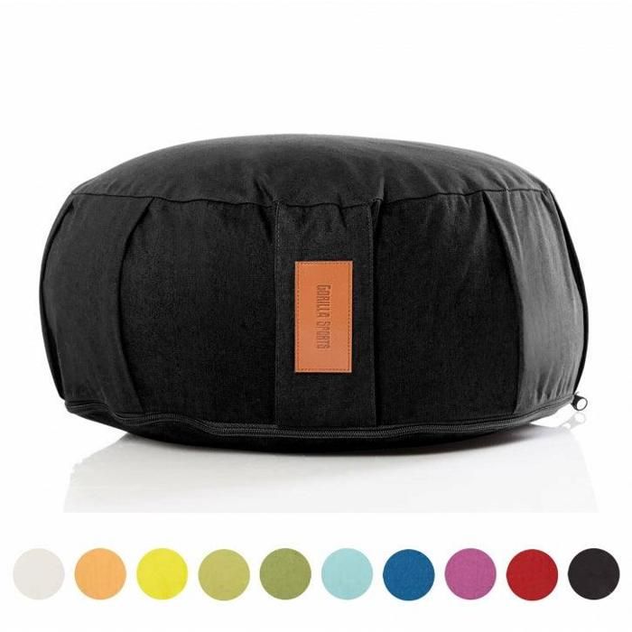 GORILLA SPORTS® coussin de méditation noir - Hauteur d'assise 18 cm - coussin de yoga avec rembourrage en balles d'épeautre - Housse