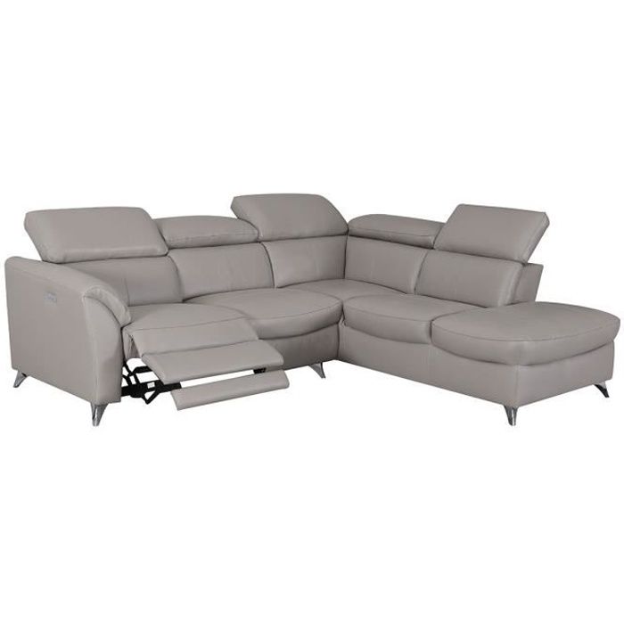 Canapé d'angle droit en cuir supérieur ASTON - Taupe - Droit - Taupe