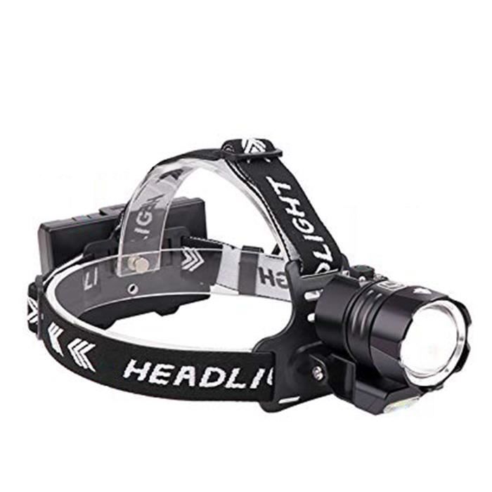Camping Headlamp Lumens Lampe frontale USB rechargeable LED Super Bright Red Light Lampe frontale Queue Noir