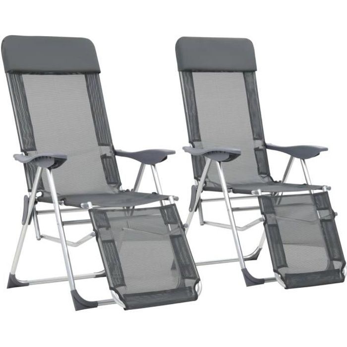Chaises de camping pliables 2 pcs et repose-pied Gris Aluminium FAUTEUIL DE CAMPING