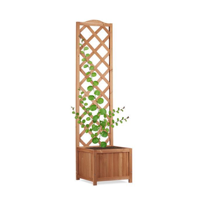 Relaxdays Jardinière avec treillis bac à fleurs treillage bois jardin pot plantes résistant, nature - 4052025949815