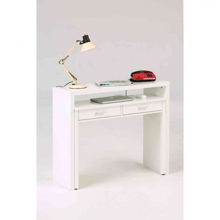 Bureau 2 tiroirs coulissant en bois blanc laqué - BU002 - Blanc - Terre de Nuit