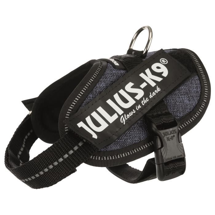 JULIUS K9 Harnais Power IDC Baby 2–XS–S : 33–45 cm - 18 mm - Bleu jean - Pour chien
