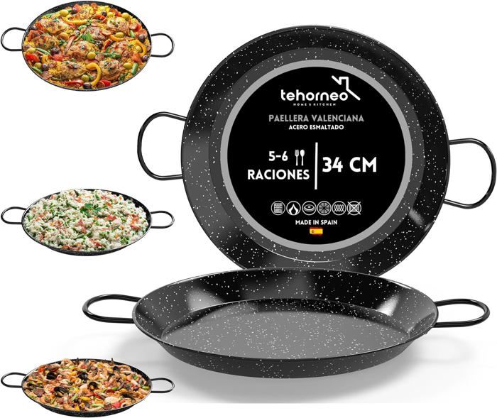 Metaltex Poêle à Paella Émaillée 28 Cm - 3 Portions - Fabriquée En Espagne - Idéale Gaz, Four & Bois