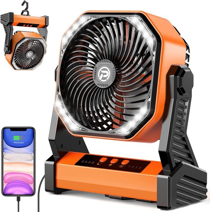 Ventilateur De Camping Rechargeable USB 8000 MAh Avec Lumière LED