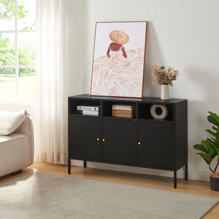 Buffet Janakkala acier 119 x 35 x 80 cm noir