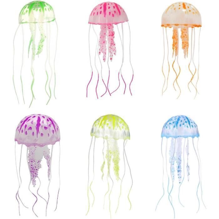 Meilleurs prix pour 6 Pcs Méduse Artificielle Méduse Silicone Décoration Aquarium Méduse Lumineuse pour Décoration Aquarium Méduses Artificielles mu