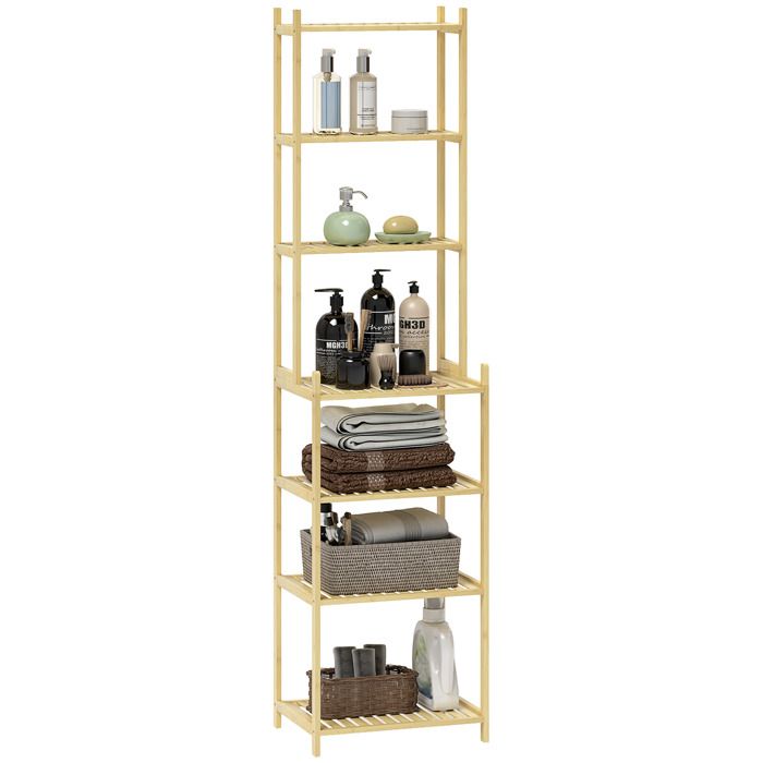 HOMCOM Étagère Salle De Bain En Bambou Pliable 3 Niveaux Etagere A Echelle Porte Serviettes 53 5x30x153cm Effet Bois~217csl3bhk001