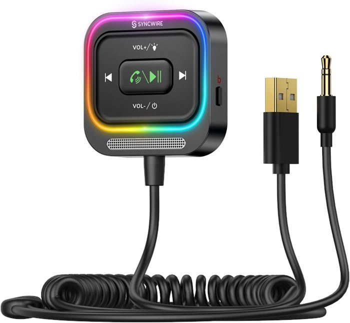 Adaptateur Bluetooth 5.4 Syncwire Pour Voiture - Prise AUX 3.5mm Avec Câble Enroulé