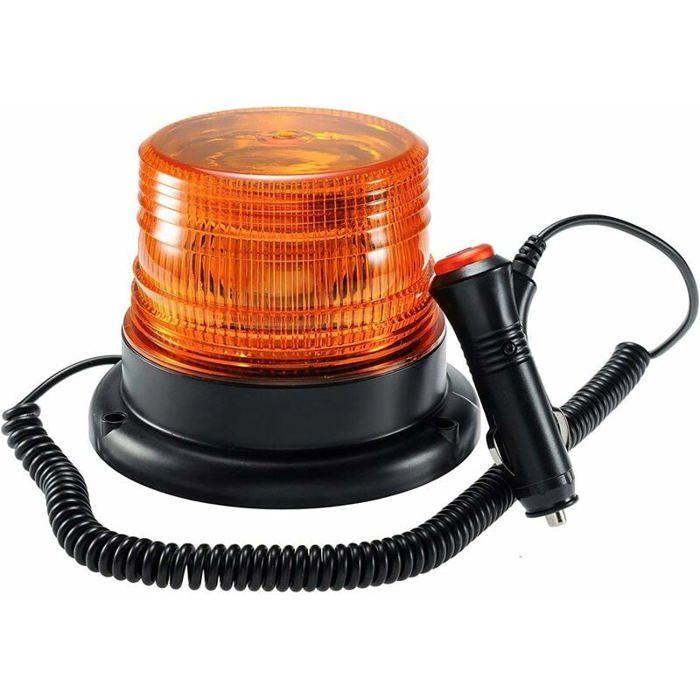 Gyrophare Magnétique Orange & Blanc LED Fxlpower - 16 Aimants Puissants Pour Véhicules Chantier Tracteur