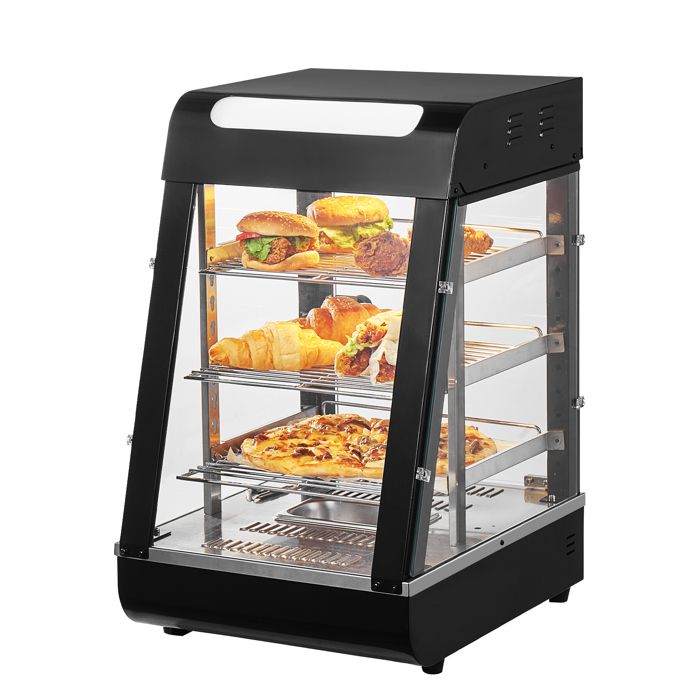 Vitrine Chauffante Commerciale 3 Niveaux-VEVOR-Présentoir à Chaud 1000 W-Chauffage à Vapeur 30-85 ℃-57 L