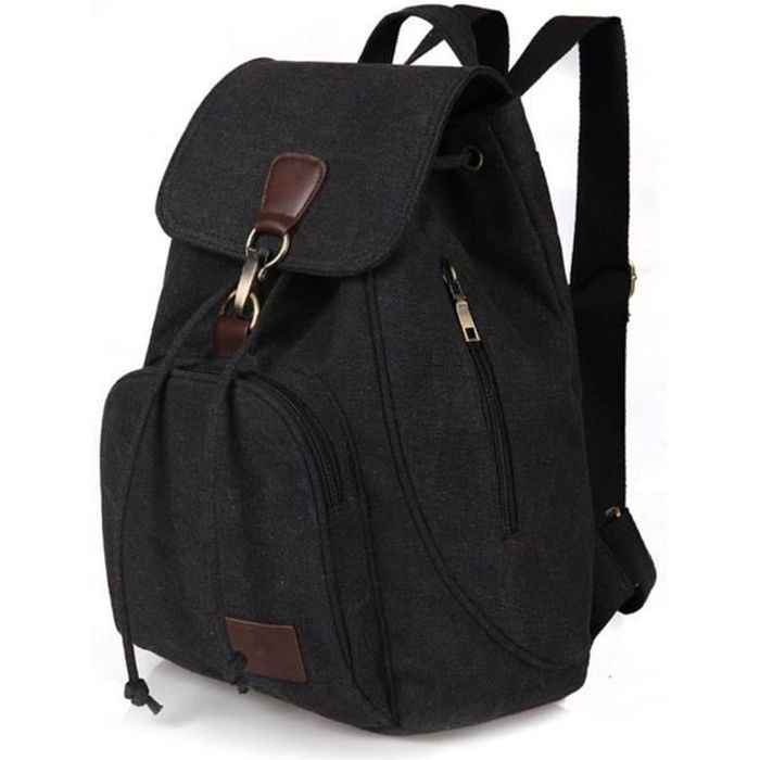 Sac à Dos Femme en Toile Vintage Sac à Dos Loisir Voyage Ecole Sacoche Cartable Pour Camping Randonnée Hiking Noir